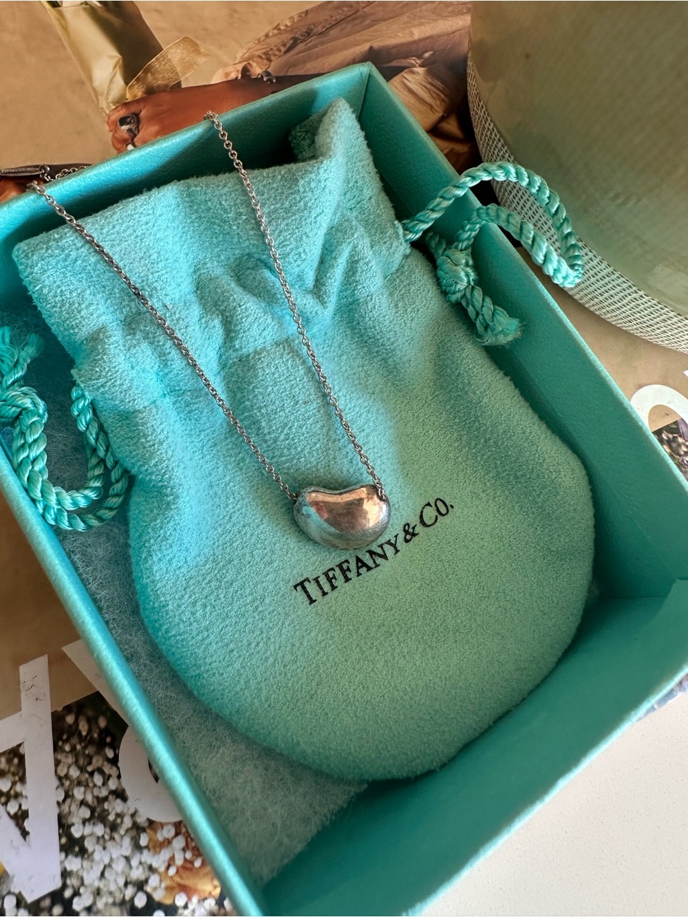 Tiffany & Co. Elsa Peretti Sterling Silver Bean Pendant Necklace - Turquoise - Picture 12 of 15